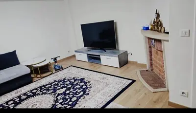 a living room with a couch and a tv at Luxurious 4 in Brussels