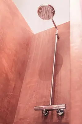 a shower with a shower head in a bathroom at Excellent Studio for Two in Central Ghent in Ghent