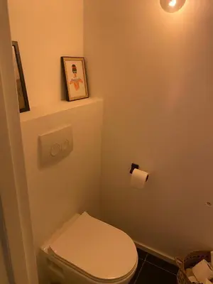 a bathroom with a toilet and a picture on the wall at Perfect for Tomorrowland in Edegem