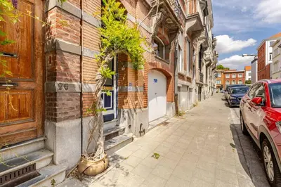 a small tree on a sidewalk next to a building at Maison du Cinquantenaire - The Jubilee Loft in Brussels