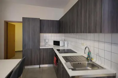 a kitchen with a sink and a microwave at Central Brussels Spacious 2BR near Grand Place3 in Brussels