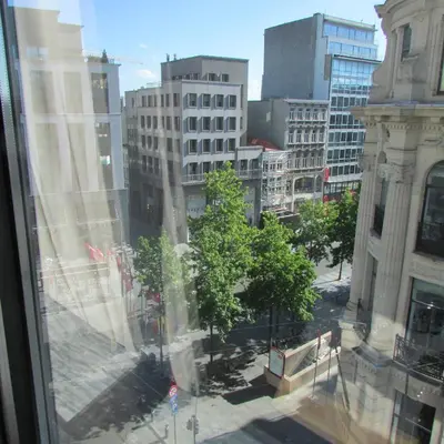 a view from a window of a city with buildings at Huidreal Meir in Antwerp