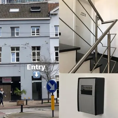 a collage of photos with a building and an entry sign at Anna Place in Ghent