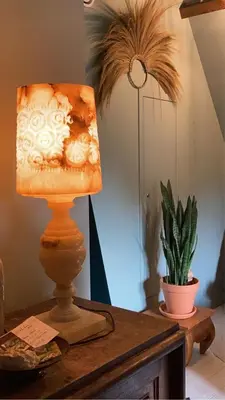 a lamp sitting on a table next to a plant at Via Caput in Lokeren